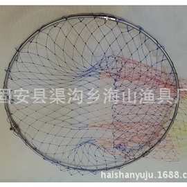 不锈钢抄网头捞鱼网渔具 钢圈带彩色胶丝网