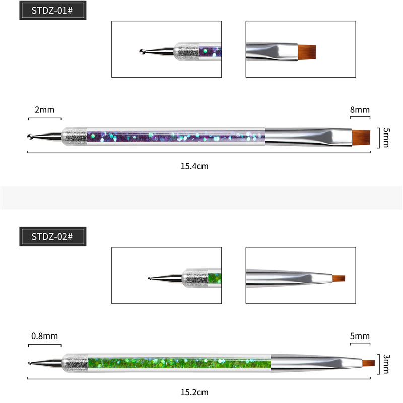 Yujia manicura herramientas al por mayor de doble cabeza rhinestone dibujo pluma lentejuelas paquete 5 piezas traje de doble uso pintura pluma