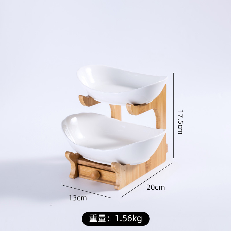Nórdico simple cesta de frutas creativo de doble capa de múltiples capas plato de fruta con cajón de cerámica placa de fruta seca estante de bambú hogar plato de aperitivos