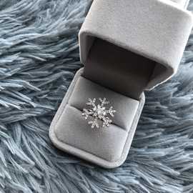 抖音网红同款旋转戒指雪花造型微镶韩版开口食指饰品锆石首饰