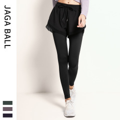 Cross-border European and American fitness pants for women, fake two-piece running tight yoga pants, high-waisted peach hip-lifting elastic sports pants