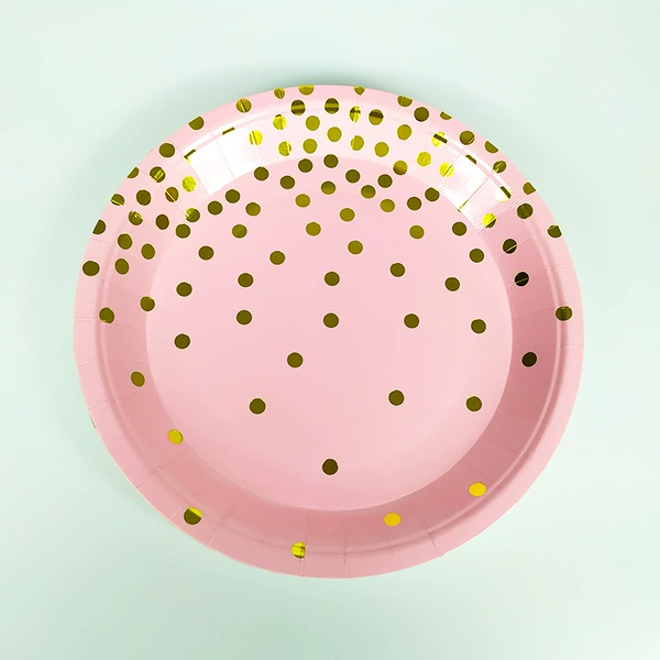 Hot stamping polka dot pink 9-inch paper plate*10pcs