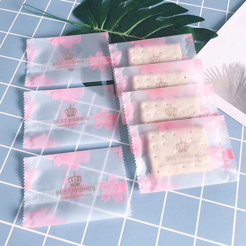 厂家直供新款饼干包装袋粉嫩皇冠雪花酥袋磨砂烘焙自封袋现货批发