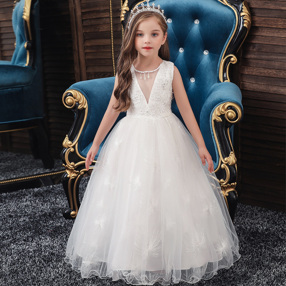 Amazon suministro largo vestido de las niñas vestido de princesa de la pasarela de los niños vestido de fiesta de cumpleaños de los niños