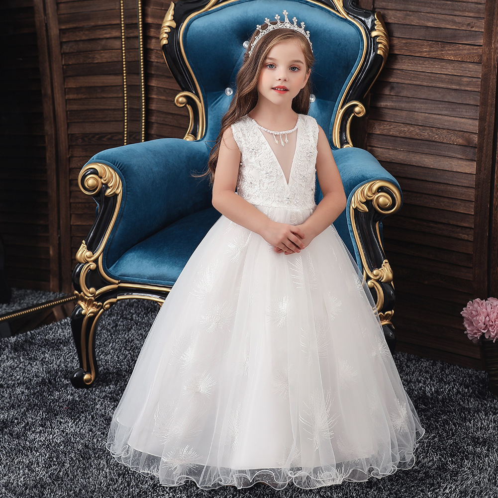 Amazon suministro largo vestido de las niñas vestido de princesa de la pasarela de los niños vestido de fiesta de cumpleaños de los niños