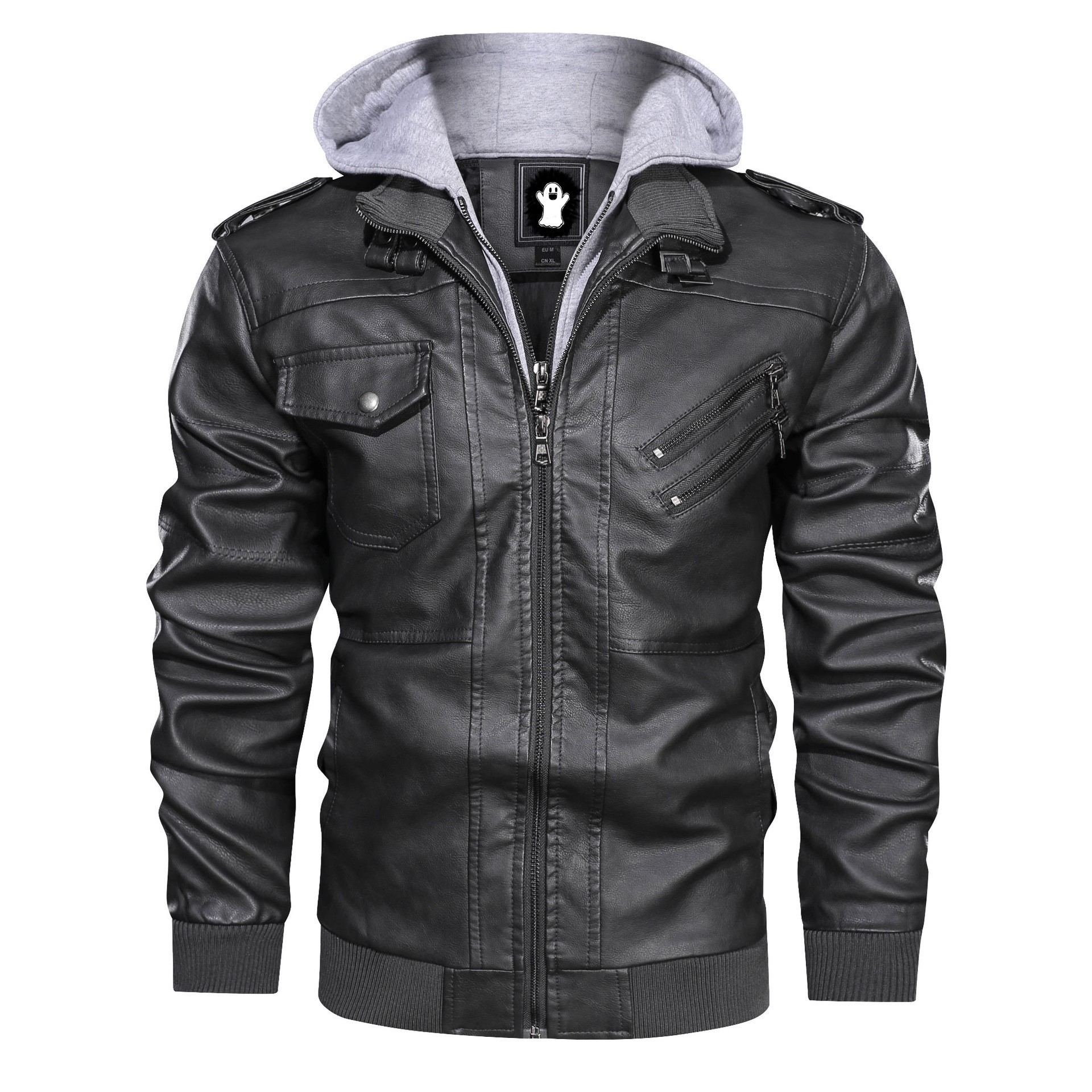 Neue 2907 trendige lässige Motorrad-Lederjacke mit abnehmbarem Hut für Herren_voghion.com
