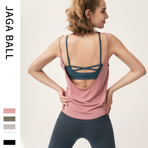 Cross-border European and American backless sports tops for women, slimming, yoga wear, camisole, running U-neck fitness tops