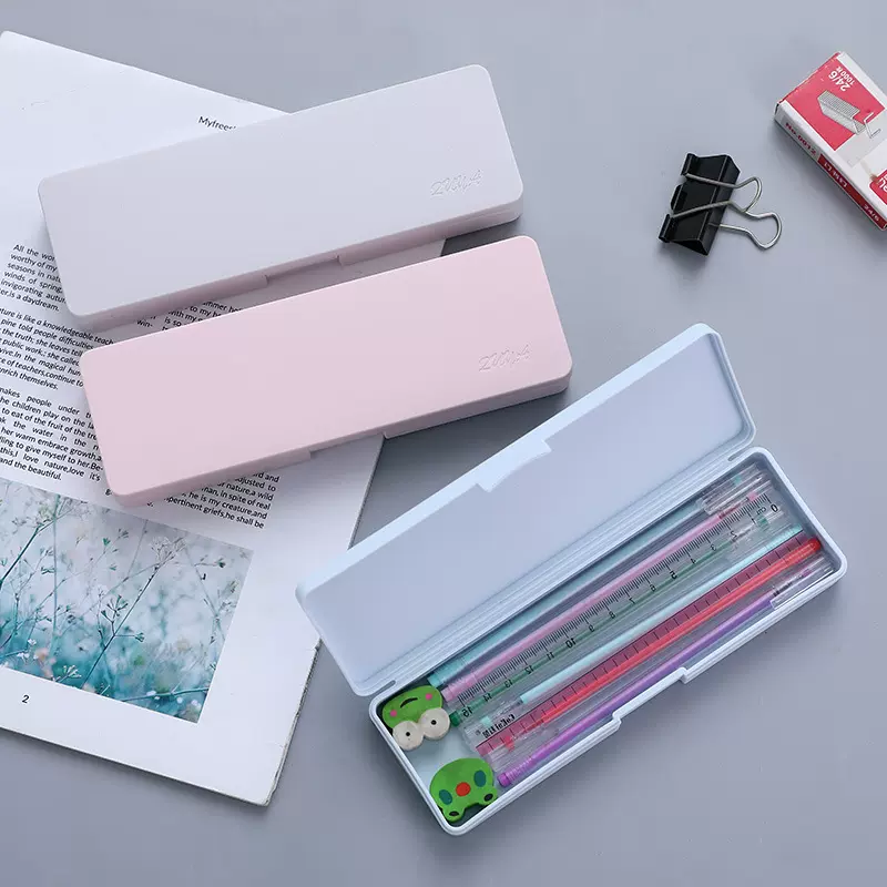 北欧风简约塑料文具盒学生收纳笔盒学生多功能方形大空间铅笔盒