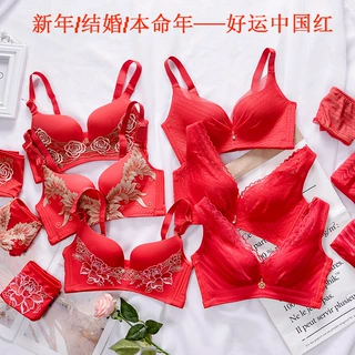多款本命年红色内衣女士结婚喜庆无钢圈大红文胸套装聚拢胸罩代发