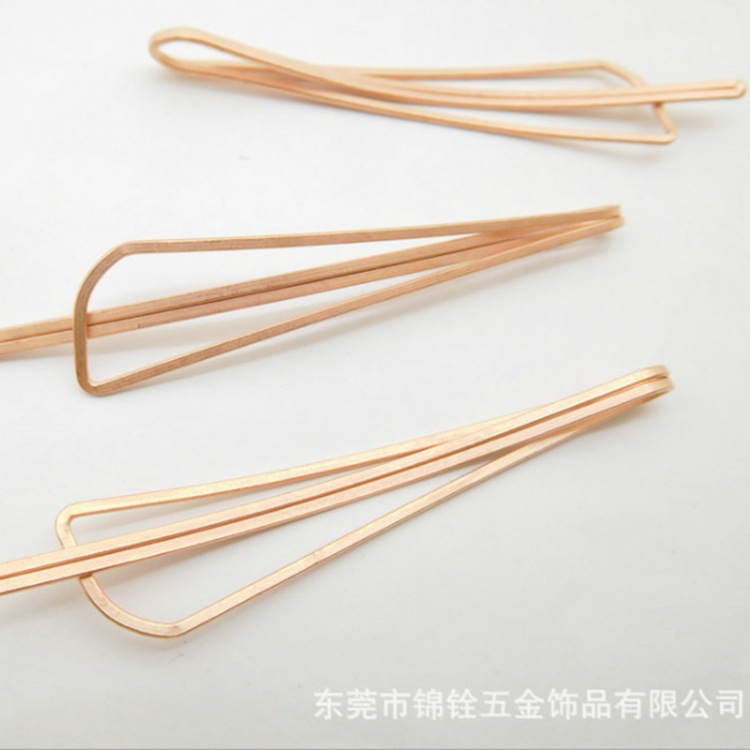 几何三角金色一字夹刘海夹夹边夹铁质发夹 钢线方线大斜头发夹