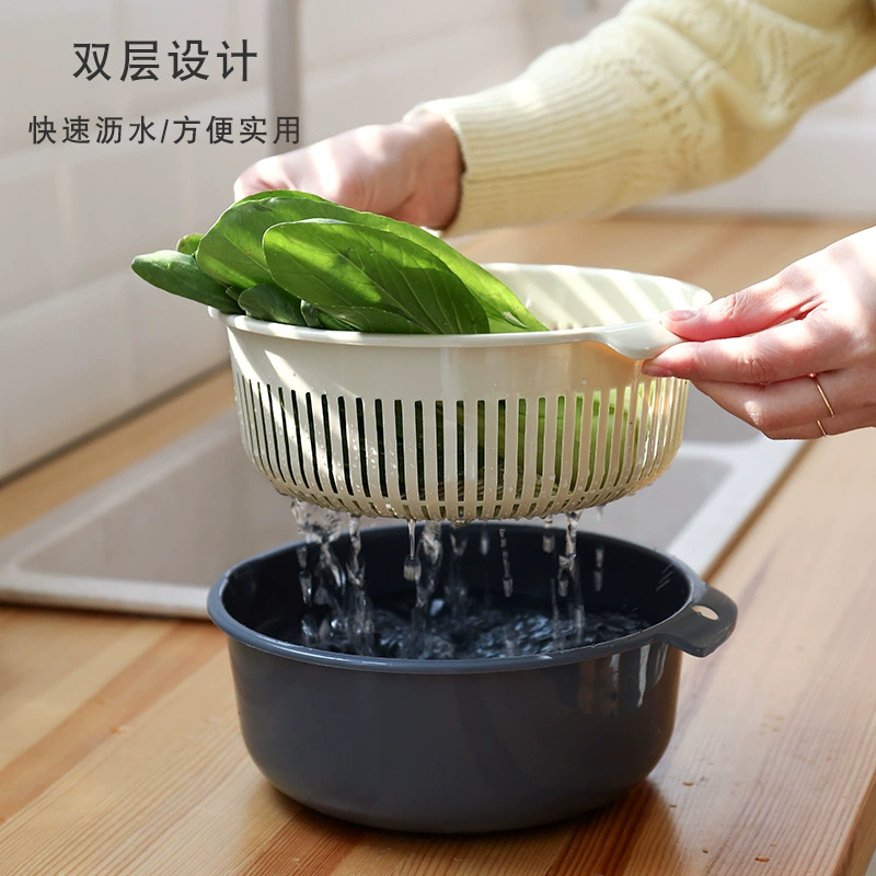 Утолщенная круглая Скандинавская двухслойная корзина для мытья овощей Портативная кухонная пластиковая многофункциональная полая корзина для слива риса