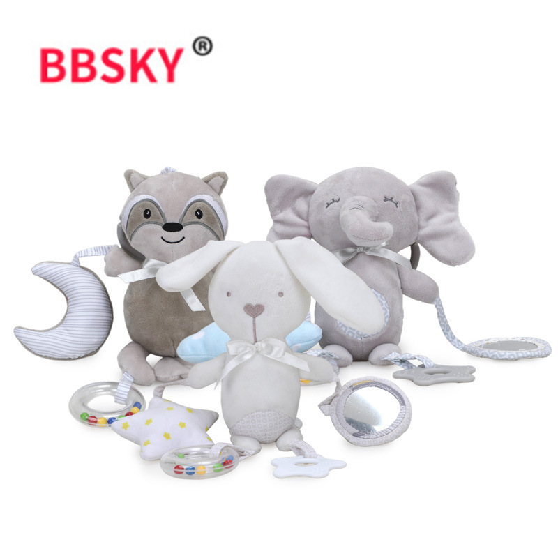 Bebé animal de dibujos animados música mordedor colgante BB llamada jingle torno colgante Hahaha espejo bebé juguete de peluche