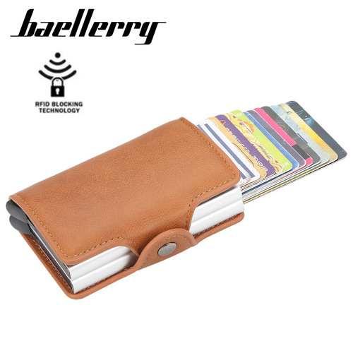 baellerry card holder men's European and American RFID automatic pop-up double aluminum box simple card holder buckle card holder wholesale