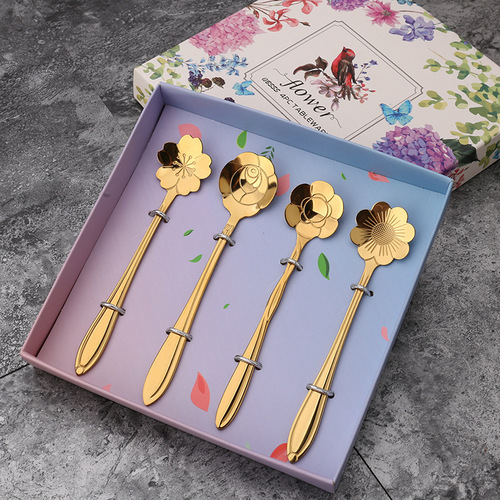 Q Gift Set Small Spoon Wedding Favor Box Cherry Blossom Spoon Gift Box Rose Flower Leaf Spoon Fruit Fork Gift Set