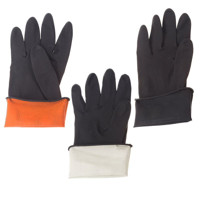 Guantes industriales negros de protección laboral resistentes a ácidos y álcalis para el hogar impermeable látex de látex de caucho espesado al por mayor personalizado para el hogar