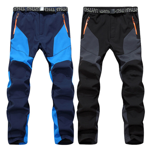 Manufacturer wholesale men's outdoor winter thickened fleece pants warm windproof soft shell pants hiking pants cross-border