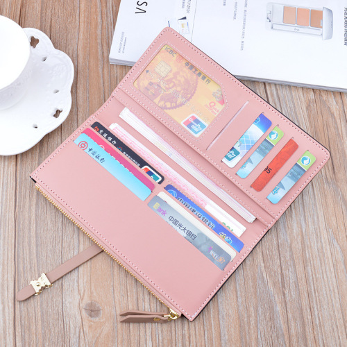 New women's wallet female long Korean style student fashion zipper buckle thin wallet multi-card slot soft leather wallet card bag
