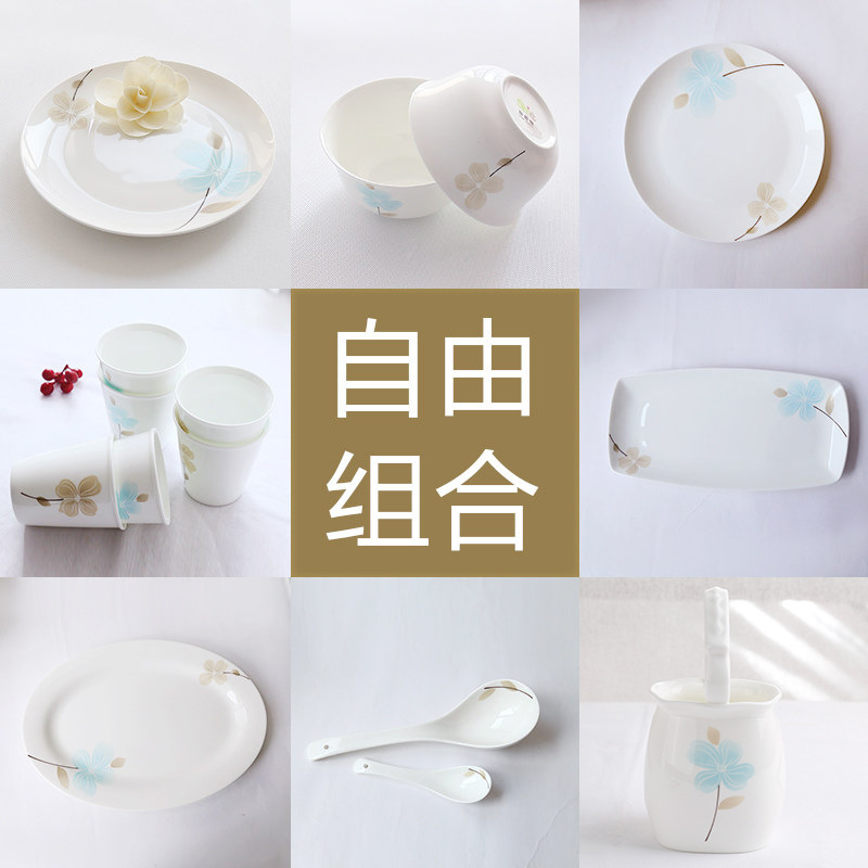 Factory Direct Chinese household fresh flower bone china bowl plate tableware simple fashion plant ceramic bowl Tangshan