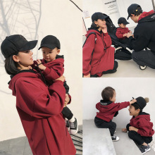 亲子装卫衣秋冬装一家三口2025新款家庭装字母韩版加绒连帽亲子服