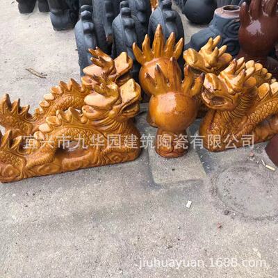 烧结陶土屋面瓦屋檐配件瓦顶瓦脊翘角陶土脊双龙戏珠装饰古韵