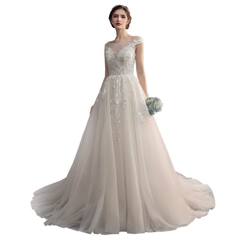 TikTok Starry Sky estilo francés pequeña Luz de cola Vestido DE BODA principal 2024 nuevas mujeres nupciales simples Mori celebridad en línea