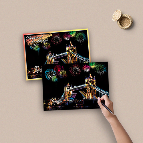 A5 postcard night scene scratch card cityscapes buildings scratch art for kids DIY handmade eco-friendly scratch paper