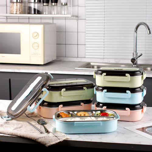 Insulated lunch box 304 stainless steel dinner plate lunch box student microwave plastic lunch box cross-border foreign trade wholesale