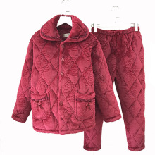 冬夹棉睡衣妈妈80-100斤加厚套装中老年人女加绒婆婆奶奶特价L码