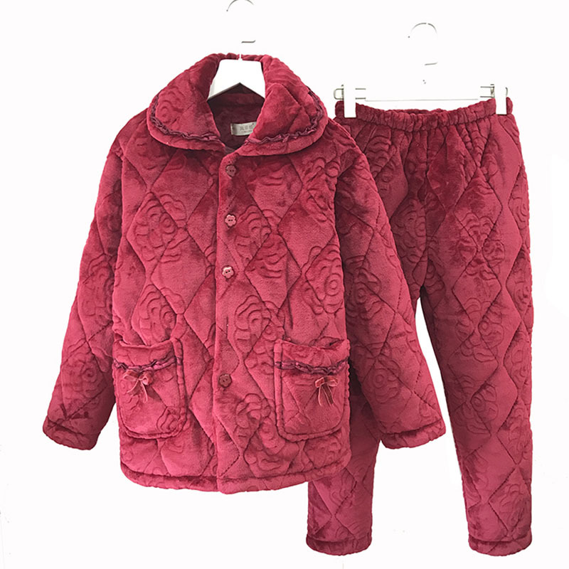 冬夹棉睡衣妈妈80-100斤加厚套装中老年人女加绒婆婆奶奶特价L码