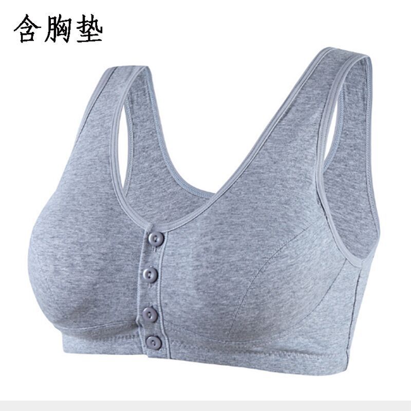 Middle-aged and elderly underwear cotton non-steel ring front buckle bra elderly underwear vest-style sports large size bra for women