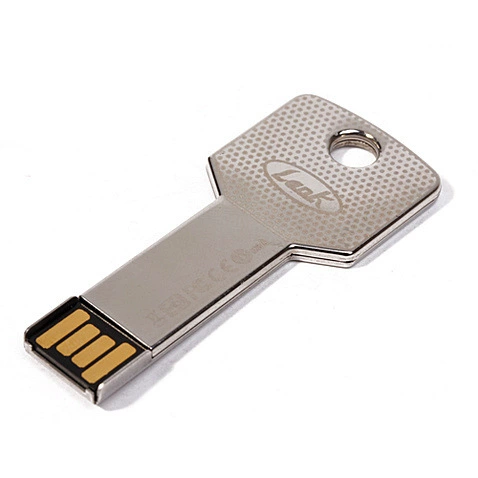Slim Metal USB Flash Drive, Key-Shaped, Multi-Capacity 32MB–64GB, Portable Gift