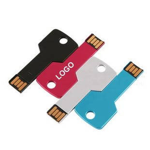 Slim Metal USB Flash Drive, Key-Shaped, Multi-Capacity 32MB–64GB, Portable Gift