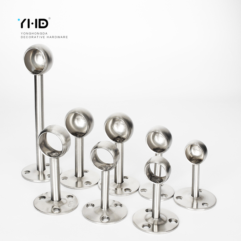 304不锈钢法兰座加厚实芯圆头座晾衣杆衣管托实心毛巾座半通全通