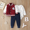 Children's bodysuit, set, spring jacket for early age, 3 piece set, European style, children's clothing