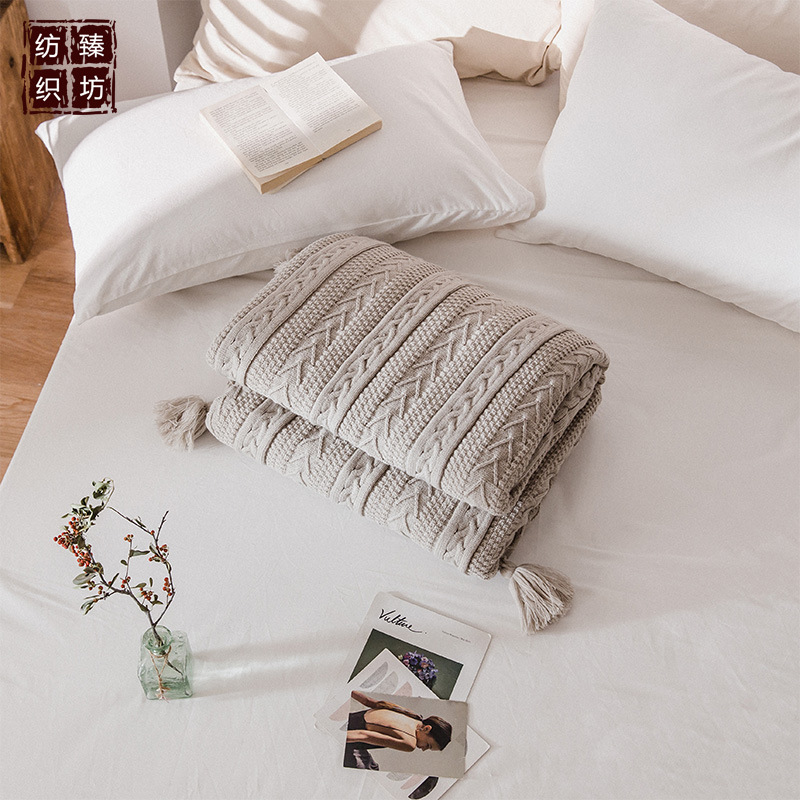 Nuevo otoño y el invierno de lana forrada de lana de punto manta de la borla casa suave juego de cama manta de ventas directas de fábrica