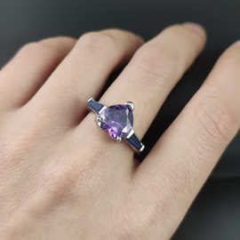 欧美新款S925纯银戒指桃心爱心戒子镶钻戒指环速卖通手饰饰品