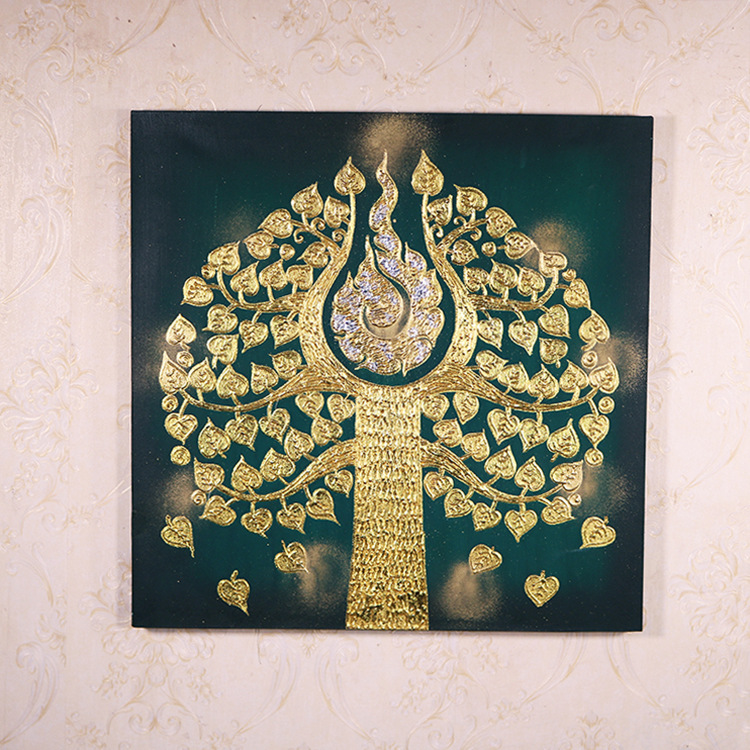 东南亚风格墙上装饰画 泰国进口民族特色手工金箔画走廊过道壁饰