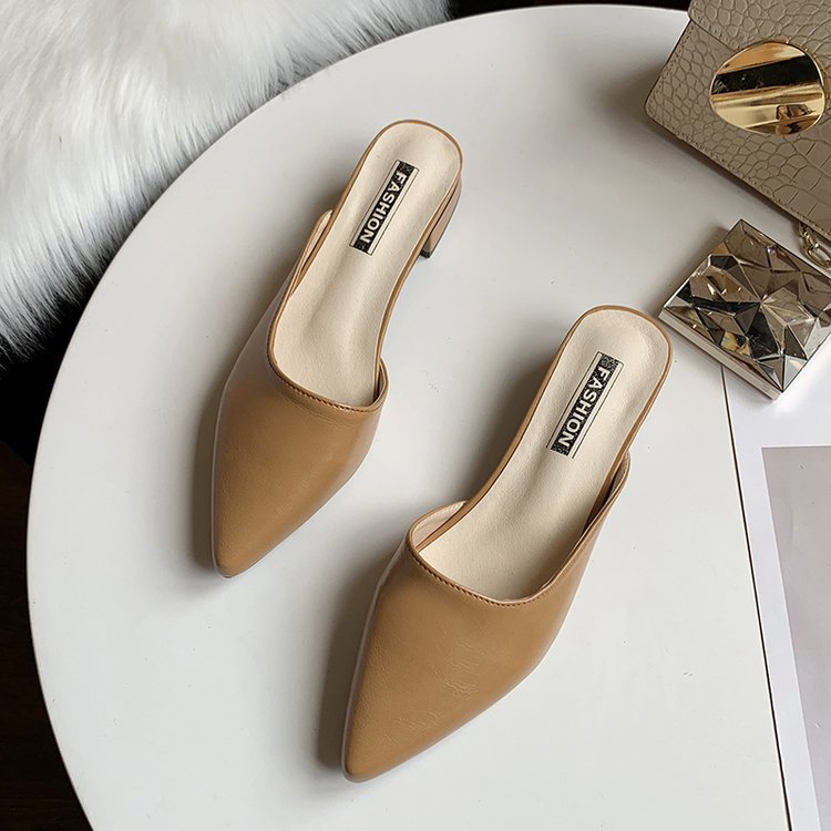 2023 verano nuevo dedo del pie puntiagudo mediados tacón de las mujeres zapatillas estilo coreano al aire libre Muller zapatos