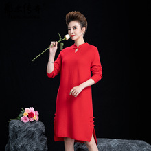 中长款羊绒衫女开叉长裙休闲毛衣裙秋冬针织衫纯色羊绒衫连衣裙