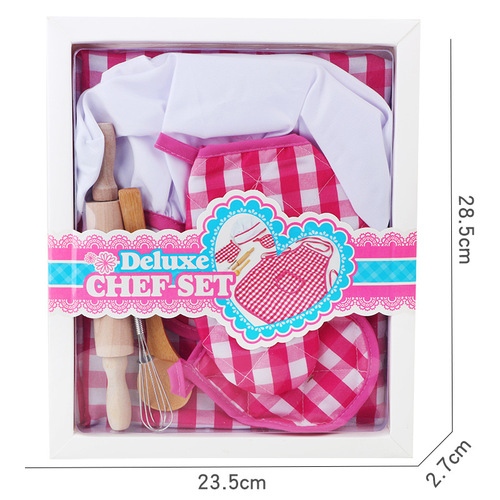 Children's role-playing kitchen toy set for girls, cooking and baking tools, including cake, apron, and chef hat