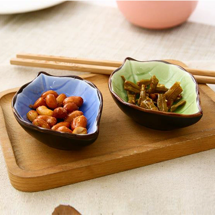 Leaf Ceramic Sauce Dish, Small Leaf-Shaped Plate, Crackle Glaze, Assorted Colors