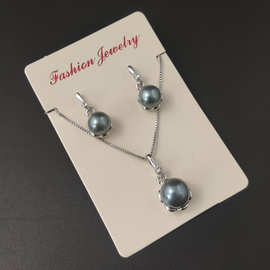 蓝淘 欧美跨境珍珠项链耳环首饰套装新娘饰品两件套电镀珍珠跨境