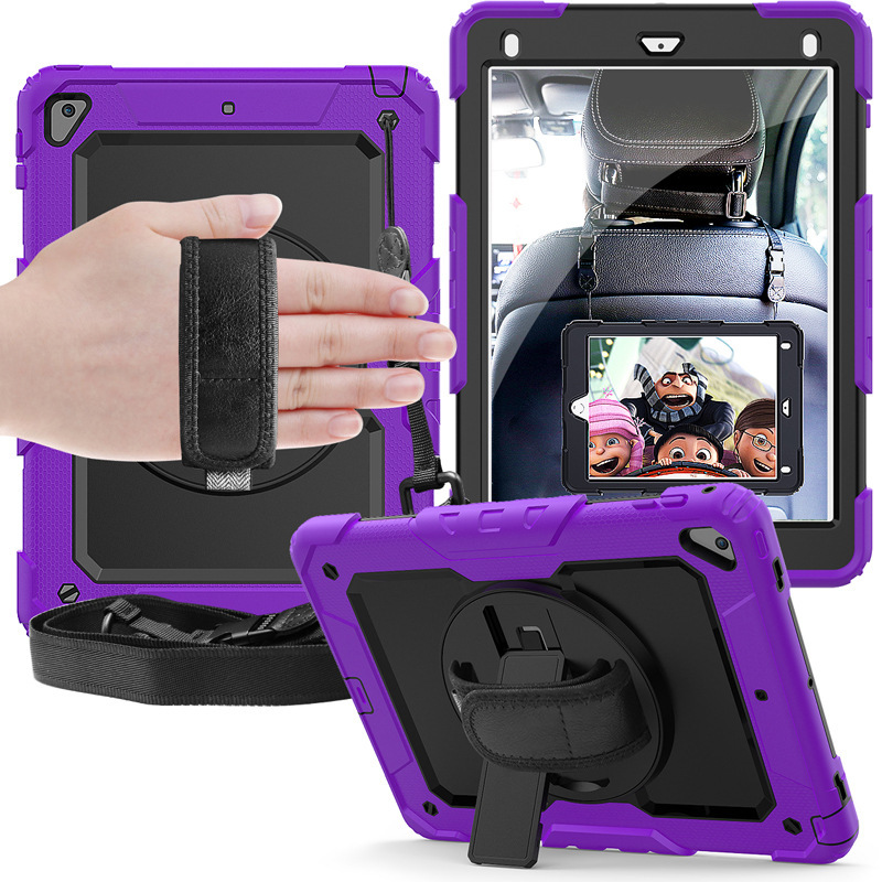 Contrast color hand strap strap iPad Air2 flat protective case silicone PC rotating bracket iPad Mini 5 protective case