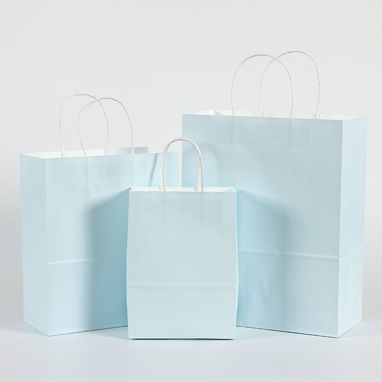 En stock macaron color bolsa de papel Kraft pequeña leche fresca té para llevar bolsa de embalaje Embalaje de compras 6 mango de color