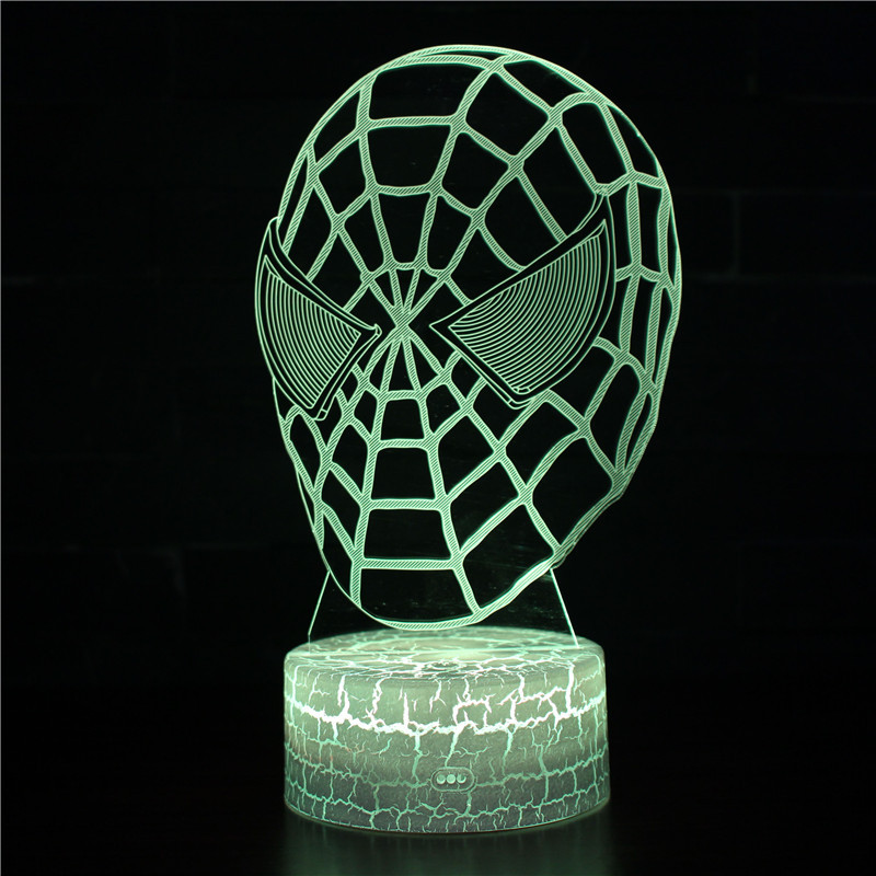 Cruz-frontera Spider-Man serie 3D noche luz creativa USB plug-in colorido noche luz al por mayor LED lámpara de mesa de regalo
