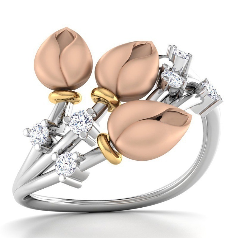 仔润 wish跨境新品 简约个性三朵玫瑰花镶白钻优雅戒指饰品指环女