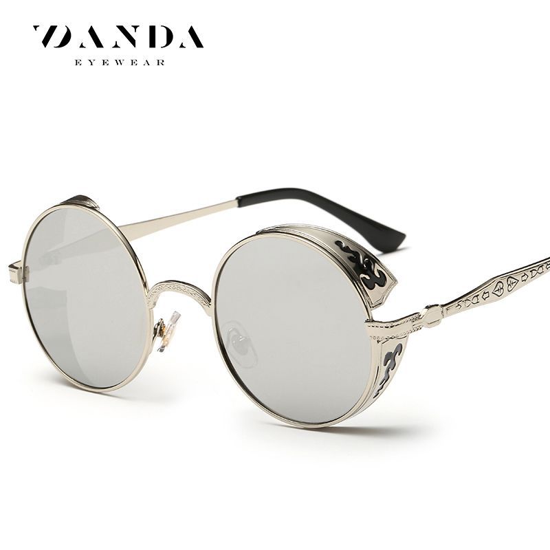 Gafas de Sol Retro Redondas al por Mayor de Fábrica, Gafas de Príncipe con Patrón Grabado, Gafas de Sol Reflectantes 881, Venta Directa