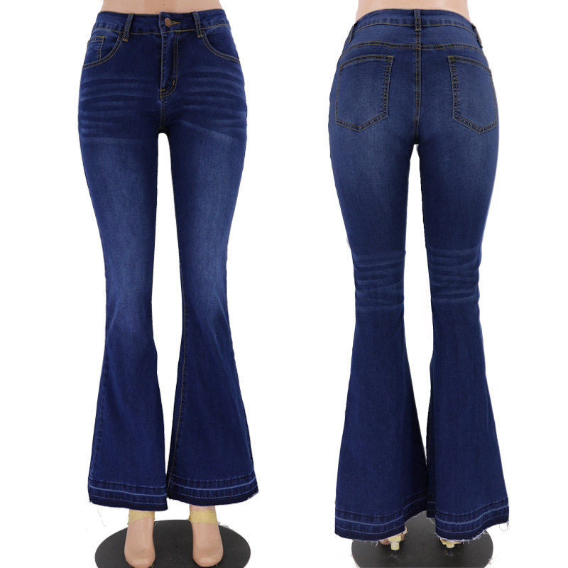 Primavera y otoño Amazon cintura baja de las mujeres flacas pantalones vaqueros acampanados lavado medio fábrica en stock