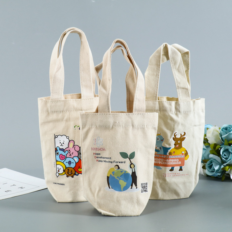 厂家定制帆布饮料提袋 棉布饮料杯袋 牛仔布手提杯袋 奶茶杯袋