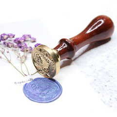 Elegant Vintage Enamel Seal, Wax Sealing Stamp, Brass Stamp Head for Sealing Envelopes + Vintage Beech Wood Handle